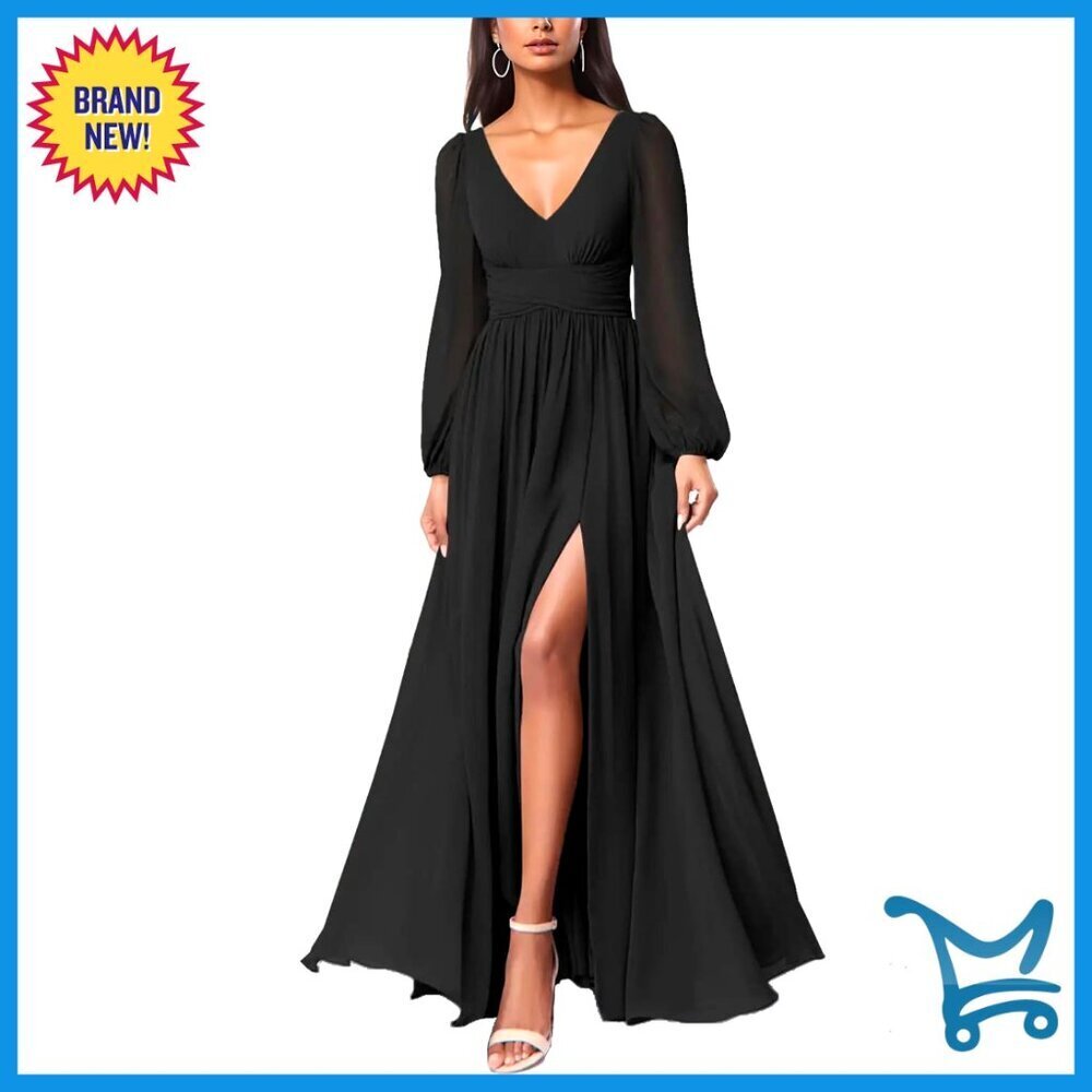 Mesh Deep V Neck Open Back Sheer Long Sleeve Maxi Dress Elegant Formal